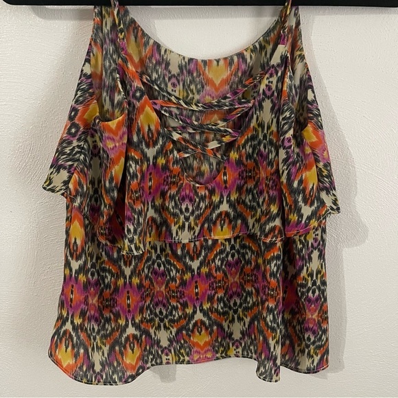 PAPER CRANE printed Double layer Strappy Cami top size medium boho orange pink - Picture 2 of 8